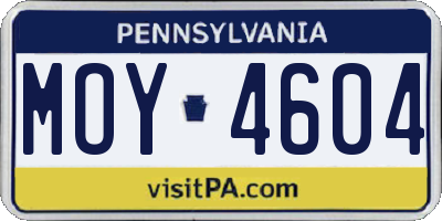 PA license plate MOY4604