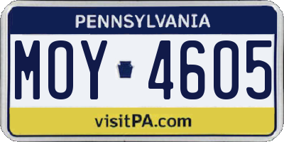 PA license plate MOY4605