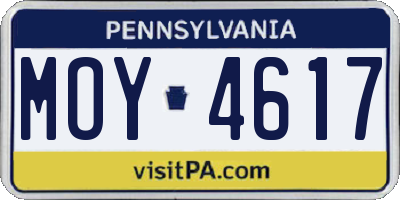 PA license plate MOY4617