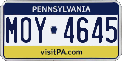 PA license plate MOY4645