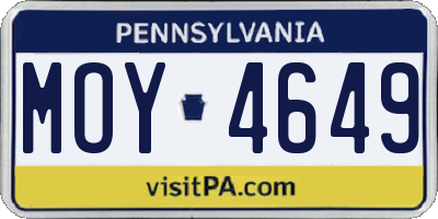 PA license plate MOY4649