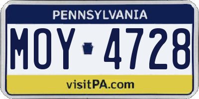 PA license plate MOY4728