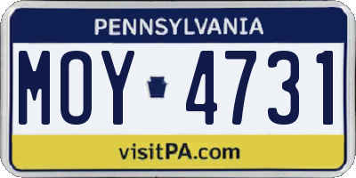 PA license plate MOY4731