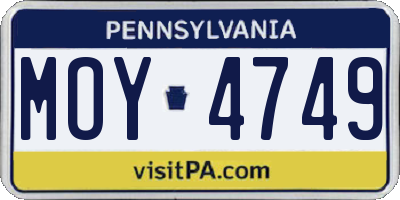 PA license plate MOY4749