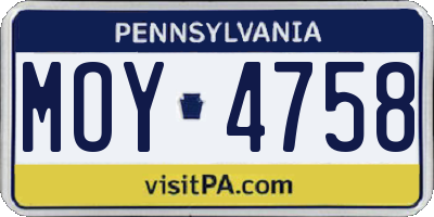 PA license plate MOY4758