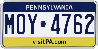 PA license plate MOY4762