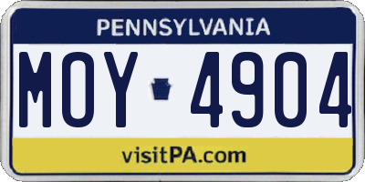 PA license plate MOY4904