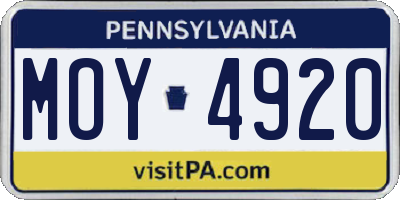 PA license plate MOY4920