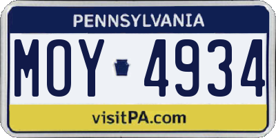 PA license plate MOY4934