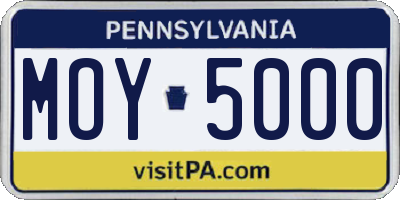 PA license plate MOY5000