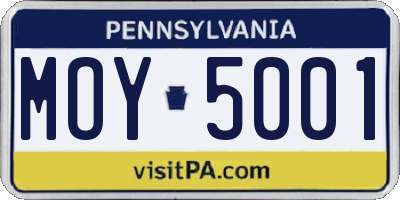 PA license plate MOY5001