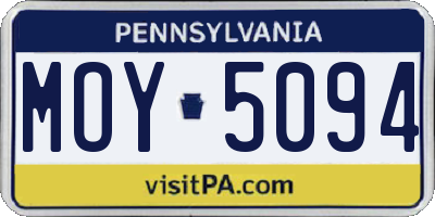 PA license plate MOY5094