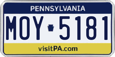 PA license plate MOY5181