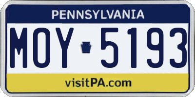 PA license plate MOY5193