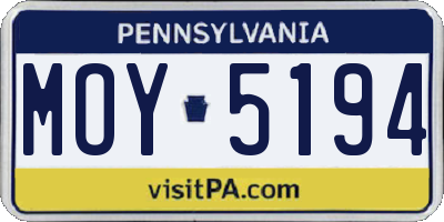 PA license plate MOY5194