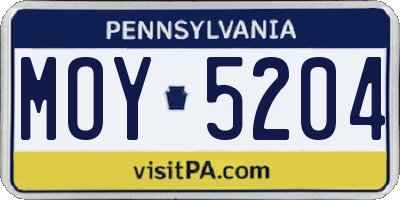 PA license plate MOY5204