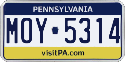 PA license plate MOY5314