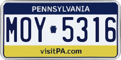 PA license plate MOY5316