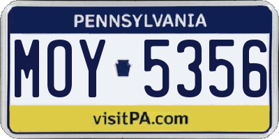 PA license plate MOY5356