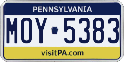 PA license plate MOY5383