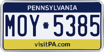 PA license plate MOY5385