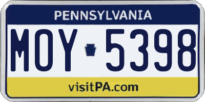 PA license plate MOY5398