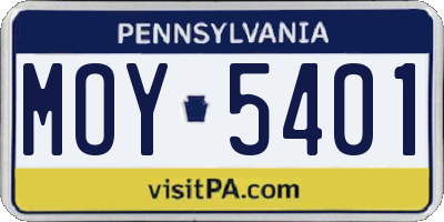PA license plate MOY5401