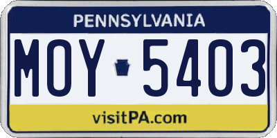 PA license plate MOY5403