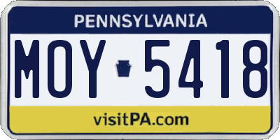 PA license plate MOY5418
