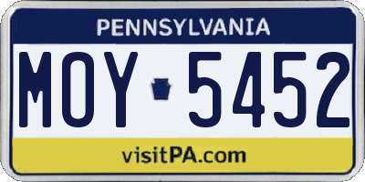 PA license plate MOY5452