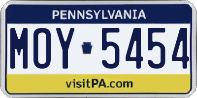 PA license plate MOY5454