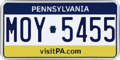 PA license plate MOY5455