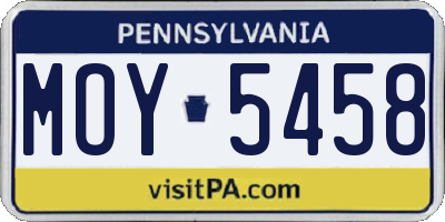 PA license plate MOY5458
