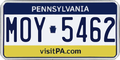 PA license plate MOY5462