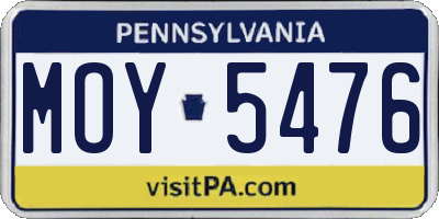 PA license plate MOY5476