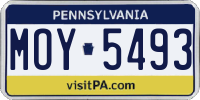 PA license plate MOY5493