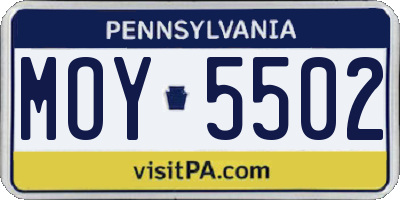 PA license plate MOY5502