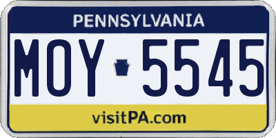 PA license plate MOY5545
