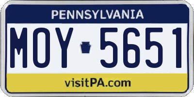 PA license plate MOY5651