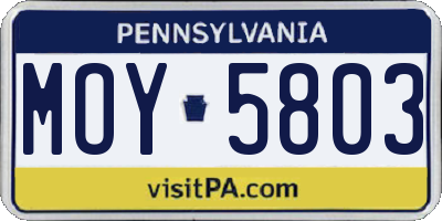 PA license plate MOY5803