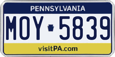 PA license plate MOY5839