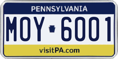 PA license plate MOY6001