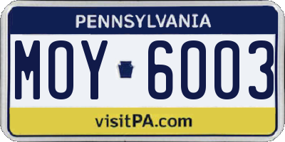 PA license plate MOY6003