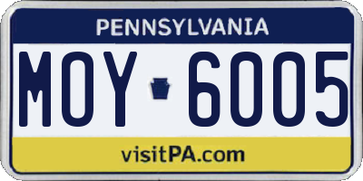 PA license plate MOY6005
