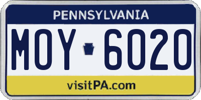 PA license plate MOY6020