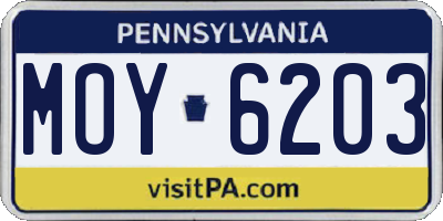 PA license plate MOY6203