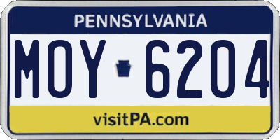 PA license plate MOY6204