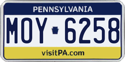 PA license plate MOY6258