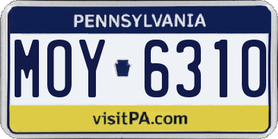 PA license plate MOY6310