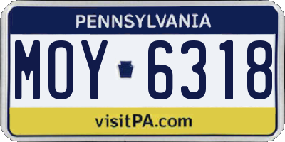 PA license plate MOY6318